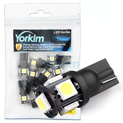 194 LED Light bulb, Yorkim 2015 Newest, Interior Lights for W5W 194 168 2825 T10 Wedge 5-smd 5050 (Pack of 10)