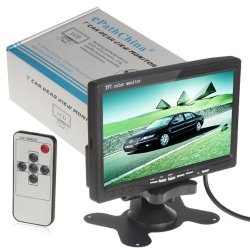 7″ TFT LCD Color 2 Video Input Car RearView Headrest Monitor DVD VCR Monitor With Remote and Stand & Support Rotating The Screen