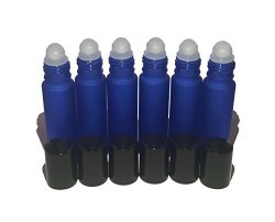 Aromatherapy Glass Roll On Bottles, 10ml (1/3oz) Cobalt Frosted Blue Glass – Set of 6