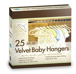 Closet Complete Baby Size Ultra Thin No Slip Velvet Hangers, Ivory, Set of 25