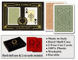 Da Vinci Club Casino, Italian 100% Plastic Playing Cards, 2-Deck Set Poker Size Jumbo Index, with Hard Shell Case & 2 Cut Cards