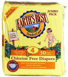 Earth’s Best Chlorine-Free Diapers, Size 4, 120 Count (Packaging May Vary)