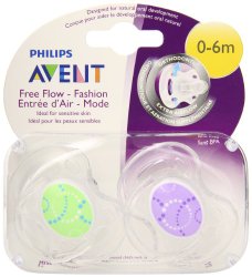 Philips Avent BPA Free Contemporary Freeflow Pacifier, Colors and Designs May Vary, 0-6 Months, 2 Count