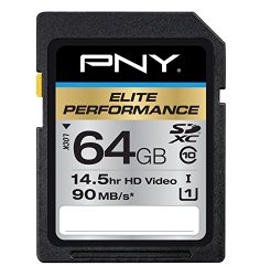 PNY Elite Performance 64GB High Speed SDXC Class 10 UHS-I, U1 Up to 90MB/sec Flash Card – P-SDX64U1H-GE