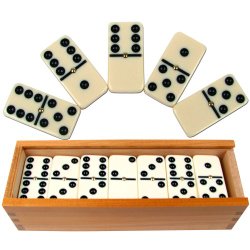 Premium Set of 28 Double Six Dominoes with Wood Case, Brown