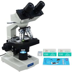 Promotion Set: OMAX 40X-2000X Lab LED Binocular Compound Microscope with Double Layer Mechanical Stage + 100 Glass Blank Slides & Covers + 100 Lens Cleaning Paper