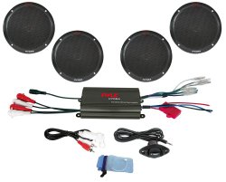 Pyle PLMRKT4B 4 Channel 800 Watt Waterproof Micro Marine Amplifier and 6.5-Inch Speaker System