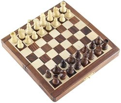SouvNear Classic 7 Inch Wood Magnetic Travel Chess Set with Staunton Chess Pieces and Folding Game Board