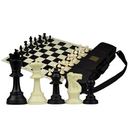 Tournament Roll-Up Staunton Chess Set w/ Travel Canvas Bag – Black