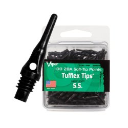 Viper 2BA Black Tufflex Tips S.S. Super Short Soft Tip Dart Points, 100 Pack