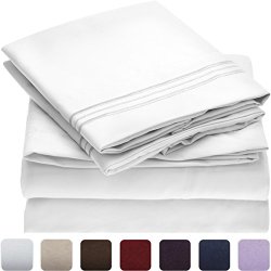Bed Sheet Set on Amazon – Super Silky Soft100% Brushed Microfiber 1800 Bedding Collections Mellanni (Queen, White)