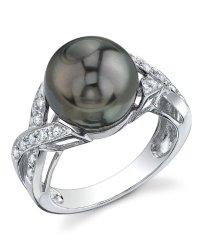 11mm Tahitian South Sea Cultured Pearl & Diamond Infinity Ring in 18K Gold