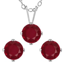 3.15 Ct Round Red Ruby 925 Sterling Silver Pendant Earrings Set