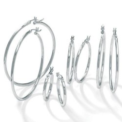 4 Pairs Hoop Earrings Set in 925 Sterling Silver 2mm Wide