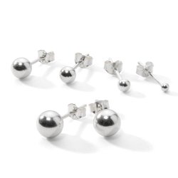 5 Pair Set of Sterling Silver Round Ball Stud Earrings