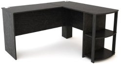 Ameriwood L-Shaped Desk with 2 Shelves, Black Ebony Ash