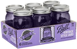 Ball Jar Ball Heritage Collection Pint Jars with Lids and Bands, Purple, Set of 6