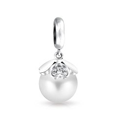 Bling Jewelry 925 Silver Simulated Pearl Heart Clover Dangle Bead Fits Pandora