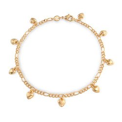 Bling Jewelry Gold Filled Figaro Chain Heart Charm Bracelet Anklet 9 Inch