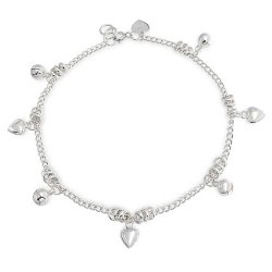 Bling Jewelry Heart Jingle Bell Charms 925 Sterling Silver Anklet 9.5 Inches