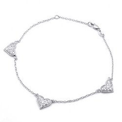 Bling Jewelry Pave CZ Three Heart 925 Sterling Silver Chain Anklet 9in