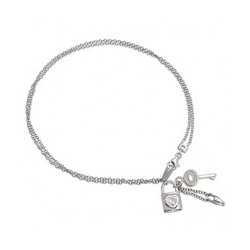 Bling Jewelry Sterling Silver CZ Lock and Key Charms Anklet Ankle Bracelet 10in