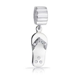 Bling Jewelry Sterling Silver Flip Flop Shoe CZ Dangle Charm Bead Pandora Compatible