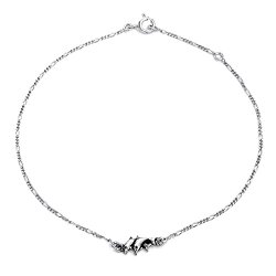 Bling Jewelry Sterling Silver Nautical Dolphin Ankle Bracelet Figaro Chain 10in