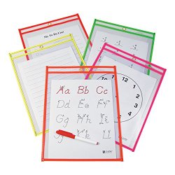 C-Line Reusable Dry Erase Pockets, 9 x 12 Inches, Assorted Neon Colors, 10 Pockets per Pack (40810)