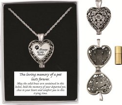 Cathedral Art Pet Memorial Urn Locket-heart Shaped-silver Tone Filigree