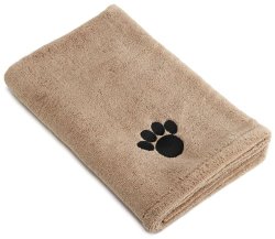 DII Bone Dry Microfiber Dog Bath Towel with Embroidered Paw Print, Taupe