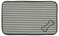 DII Bone Dry Stripe Embroidered Paw Print Pet Mat for Food, Water, Treats