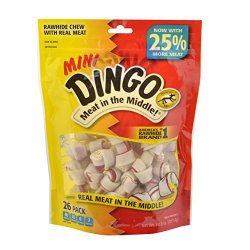 Dingo Brand Dog Rawhide Chews, Mini, White, 26 Count per Pack