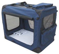 EliteField Navy Blue 24″ 3-Door Soft Dog Crate, 24″ Long x 18″ Wide x 21″ High