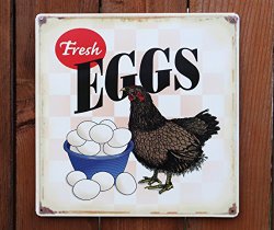 Fresh Eggs Hen Chicken Distressed Retro Vintage Tin Sign