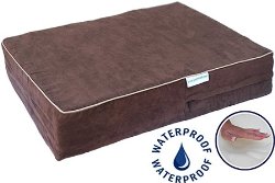 Go Pet Club Solid Memory Foam Orthopedic Pet Bed with Waterproof Cover, 36 by 28 by 4-Inch, Chocolate