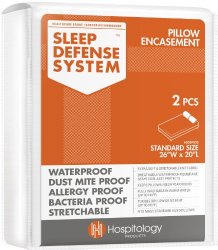 Hospitology Sleep Defense System Waterproof/Dust Mite Proof Pillow Encasement, Set of 2, 20-Inch by 26-Inch, Standard