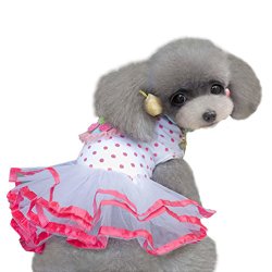 HP95(TM) Fashion Puppy Dog Princess Dress Dog Cherry Lace Skirt Pet Dog Tutu Dress (S)
