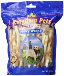 Kingdom Pets Premium Dog Treats, Chicken and Rawhide Jerky Wraps, 16-Ounce Bag