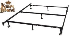King’s Brand 7-Leg Heavy Duty Adjustable Metal Bed Frame with Center Support Rug Rollers and Locking Wheels, Queen/Full/Full XL/Twin/Twin XL