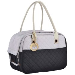 MG Collection Black / Gray Designer Inspired Stylish Quilted Soft Sided Travel Dog and Cat Pet Carrier Tote Hand Bag