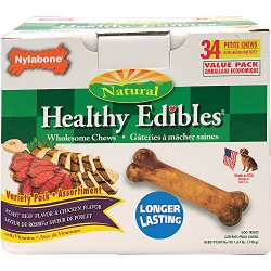 Nylabone Healthy Edibles Roast Beef and Chicken Flavored Variety Pack, 34 Count
