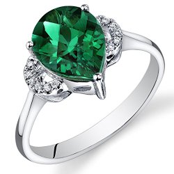 Peora 14K White Gold Pear Created Emerald Diamond Ring (2.05 cttw)