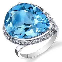 Peora 14K White Gold Pear Swiss Blue Topaz Diamond Ring (18.25 cttw)