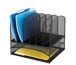 Safco Products Onyx Mesh Desk Organizer, 2 Horizontal and 6 Upright Sections, Black, 3255BL