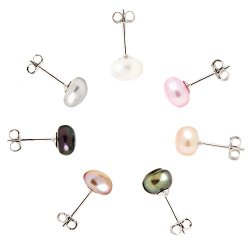 Set of Seven Cultured Freshwater Cultured Pearl Stud Earrings with Sterling Silver Posts (7-8mm)