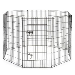SmithBuilt – Premium 8-Panel Black Dog Exercise Play Pen with Door and Carry Bag – 48″ Tall
