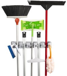 Spoga Wall Mounted Mop, Broom, and Sports Equipment Storage Organizer, 5-Positions with 6 Hooks