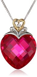 Sterling Silver and 14k Yellow Gold Created Ruby Heart and Diamond-Accent Pendant Necklace