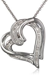 Sterling Silver and Diamond Double-Heart Pendant Necklace (1/10 cttw), 18″
